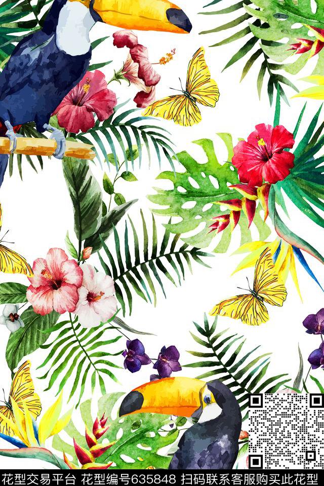 花朵蝴蝶花卉数码印花华亿平台下载（图片编号: 635848） - 瓦栏（Walan）