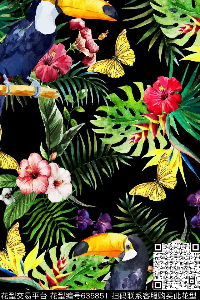 花朵蝴蝶花卉数码印花华亿平台下载（图片编号: 635851） - 瓦栏（Walan）