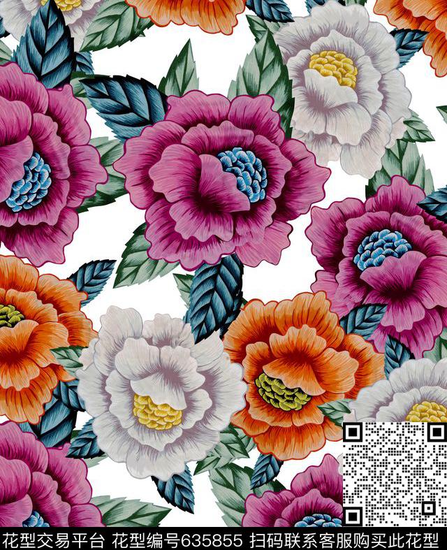 大花玫瑰牡丹数码印花华亿平台下载（图片编号: 635855） - 瓦栏（Walan）