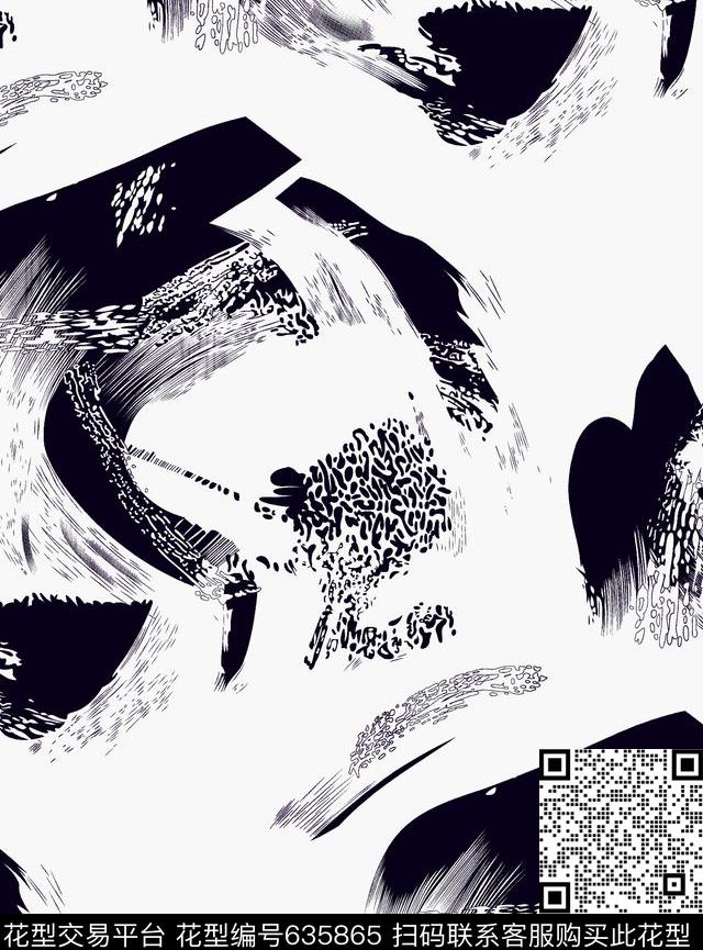 肌理抽象黑白华亿平台数码印花华亿平台下载（图片编号: 635865） - 瓦栏（Walan）