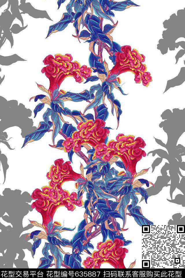 国画风景花卉花卉鸡冠花数码印花华亿平台下载（图片编号: 635887） - 瓦栏（Walan）