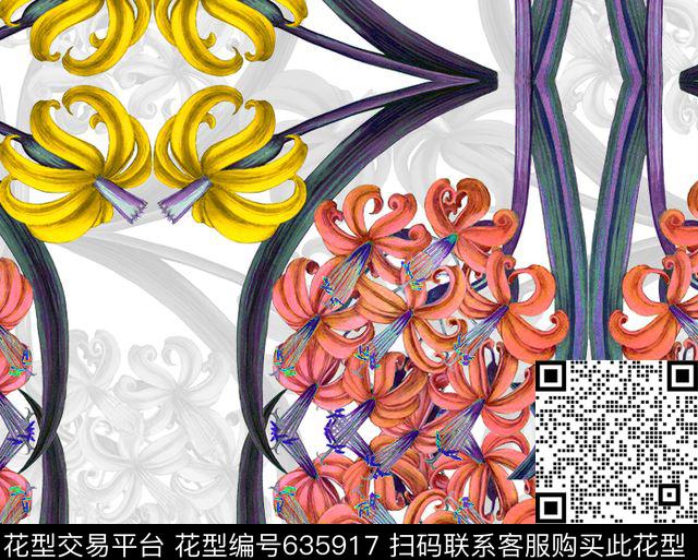 花卉卷草纹欧式数码印花华亿平台下载（图片编号: 635917） - 瓦栏（Walan）