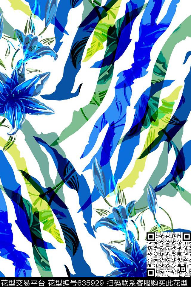手绘绘画笔触清新清爽条纹纹理花卉大花数码印花华亿平台下载（图片编号: 635929） - 瓦栏（Walan）