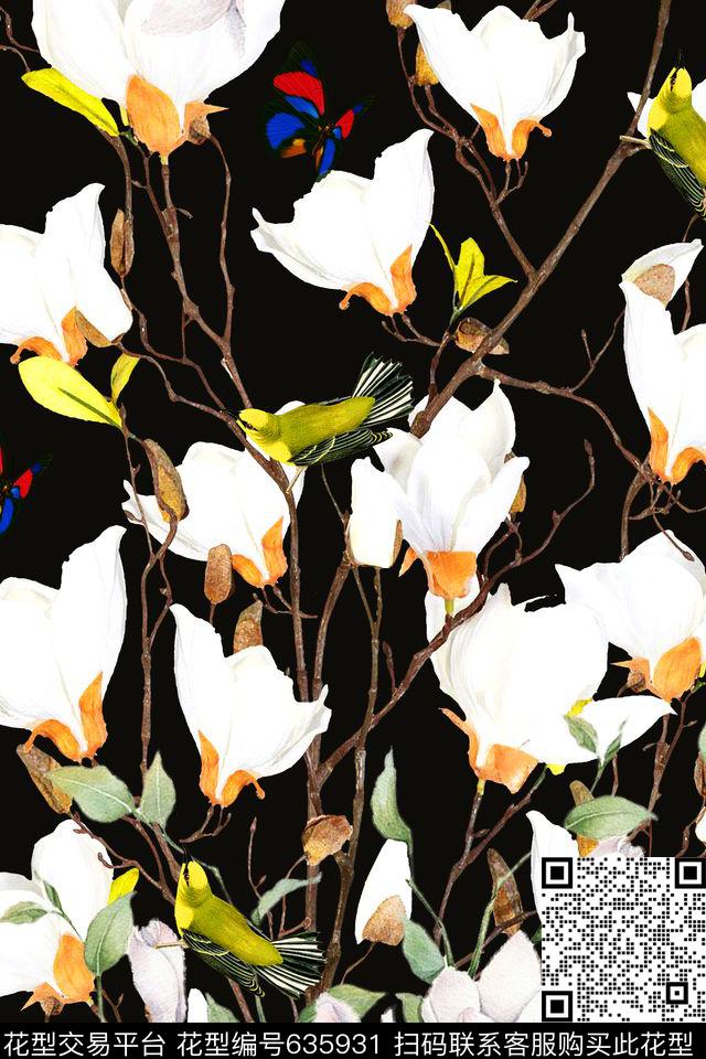 中国风鸟花朵数码印花华亿平台下载（图片编号: 635931） - 瓦栏（Walan）