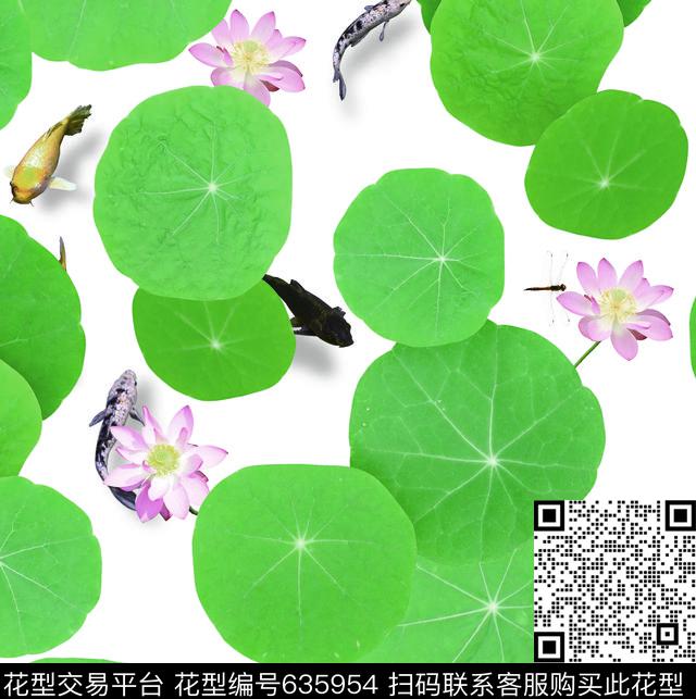 国画中国风荷花数码印花华亿平台下载（图片编号: 635954） - 瓦栏（Walan）