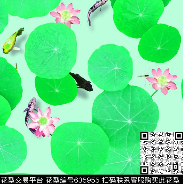 国画中国风荷花数码印花华亿平台下载（图片编号: 635955） - 瓦栏（Walan）