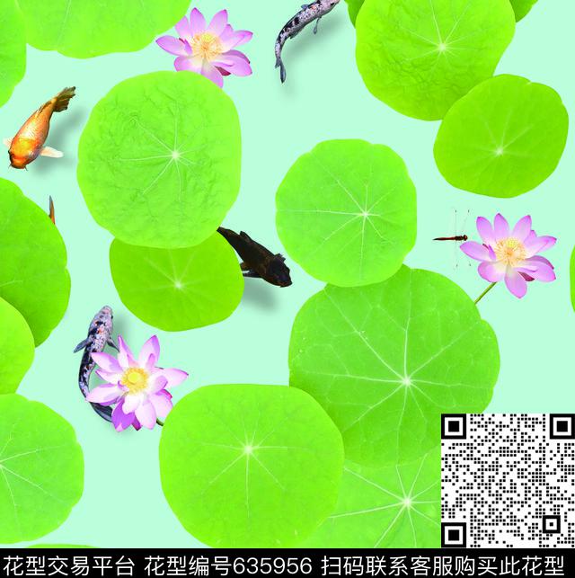 国画中国风荷花数码印花华亿平台下载（图片编号: 635956） - 瓦栏（Walan）