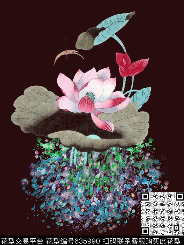 泼墨复古工笔画数码印花华亿平台下载（图片编号: 635990） - 瓦栏（Walan）