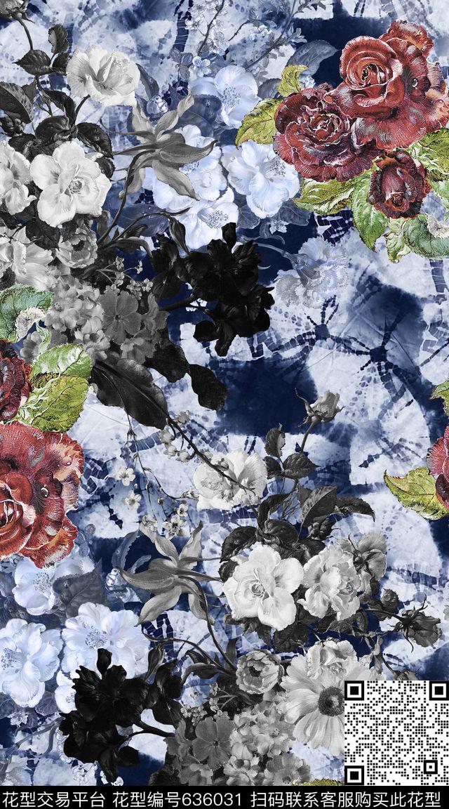 扎染花卉油画数码印花华亿平台下载（图片编号: 636031） - 瓦栏（Walan）