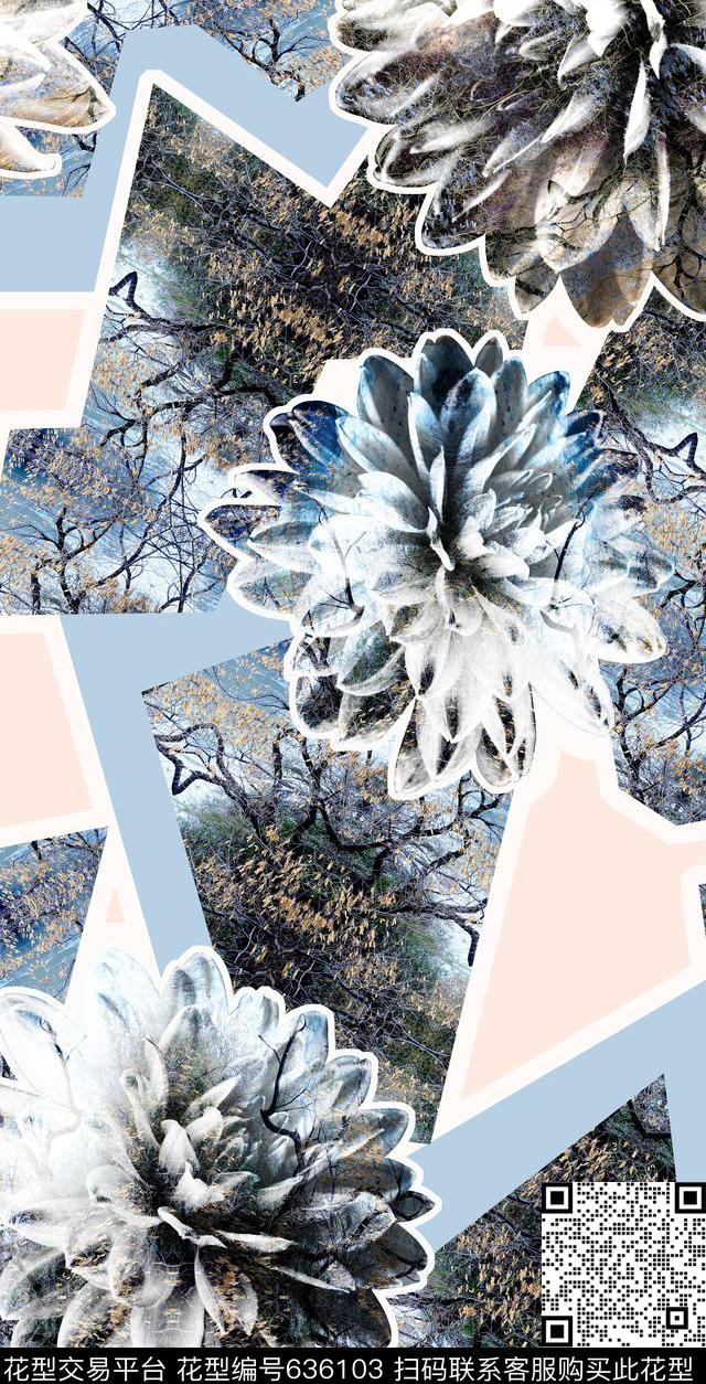 花卉、几何拼贴、抽象数码印花华亿平台下载（图片编号: 636103） - 瓦栏（Walan）