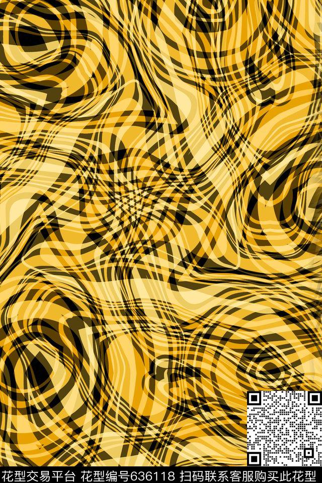 曲线波浪条纹细条纹传统印花华亿平台下载（图片编号: 636118） - 瓦栏（Walan）
