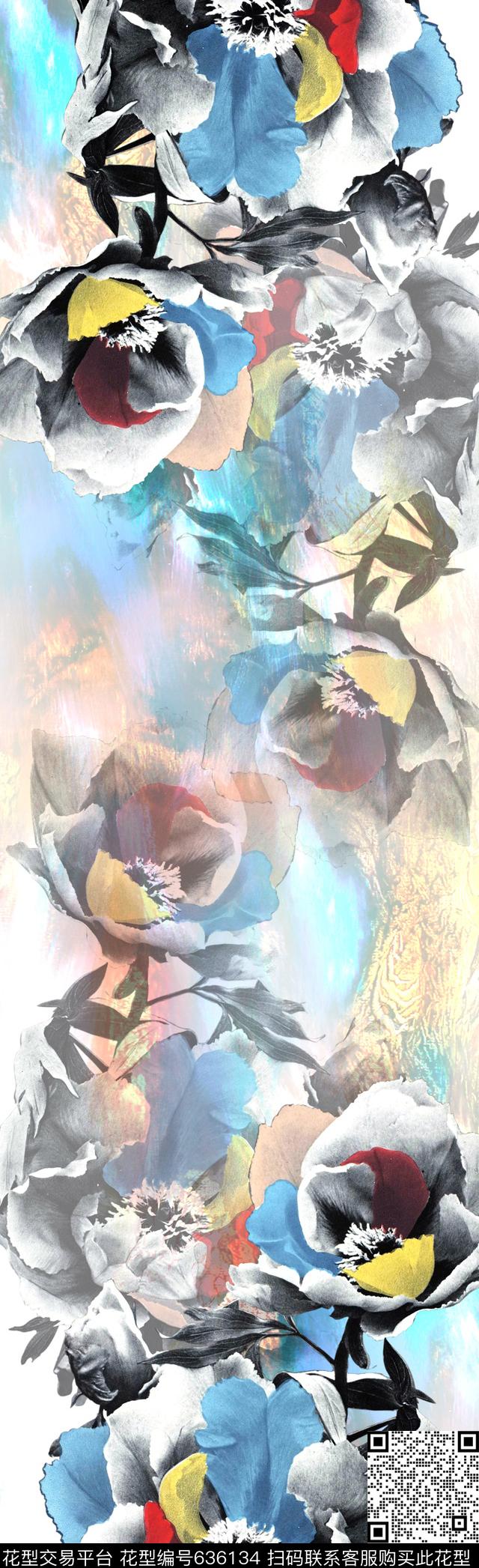 围巾花朵花卉数码印花华亿平台下载（图片编号: 636134） - 瓦栏（Walan）