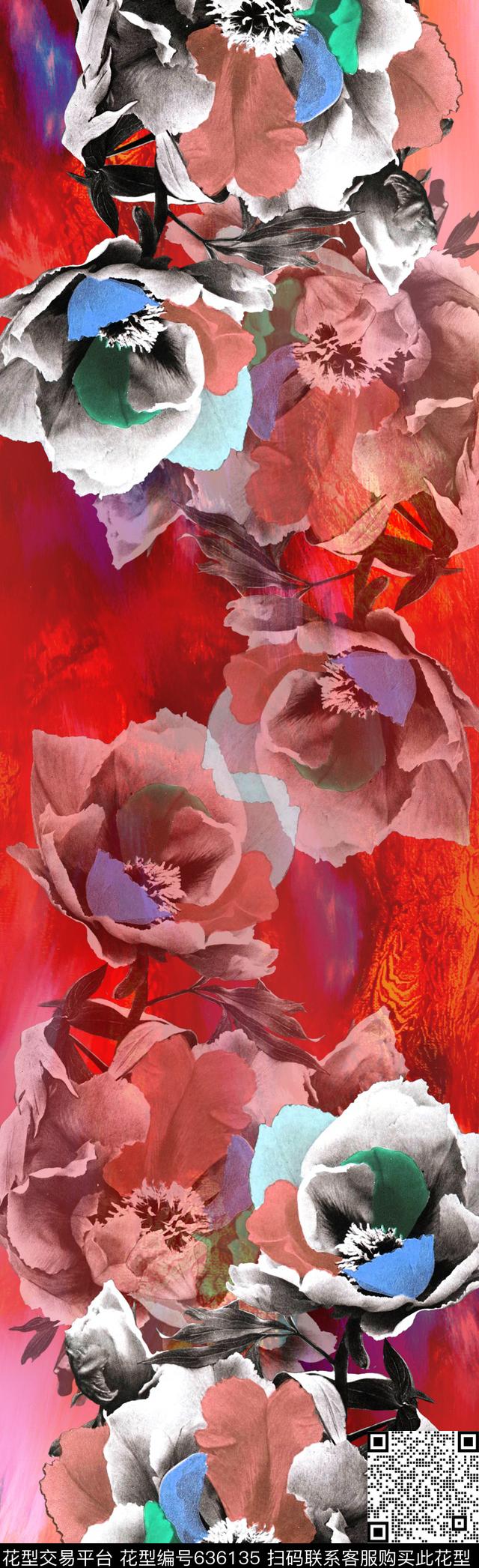 围巾花朵花卉数码印花华亿平台下载（图片编号: 636135） - 瓦栏（Walan）