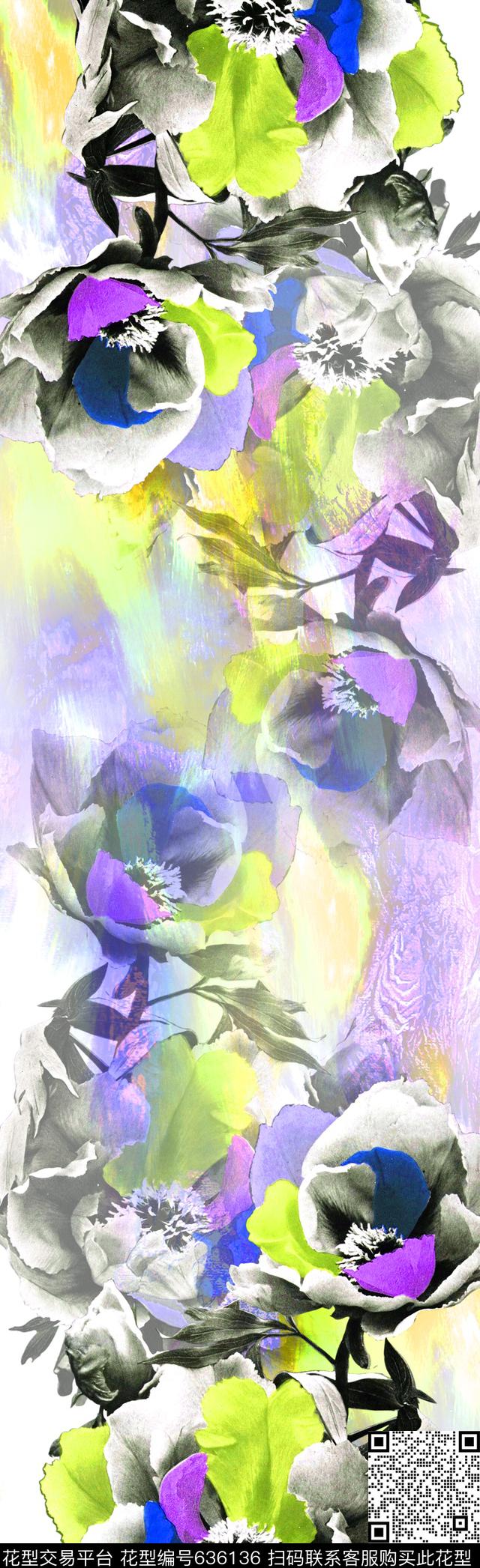 围巾花朵花卉数码印花华亿平台下载（图片编号: 636136） - 瓦栏（Walan）