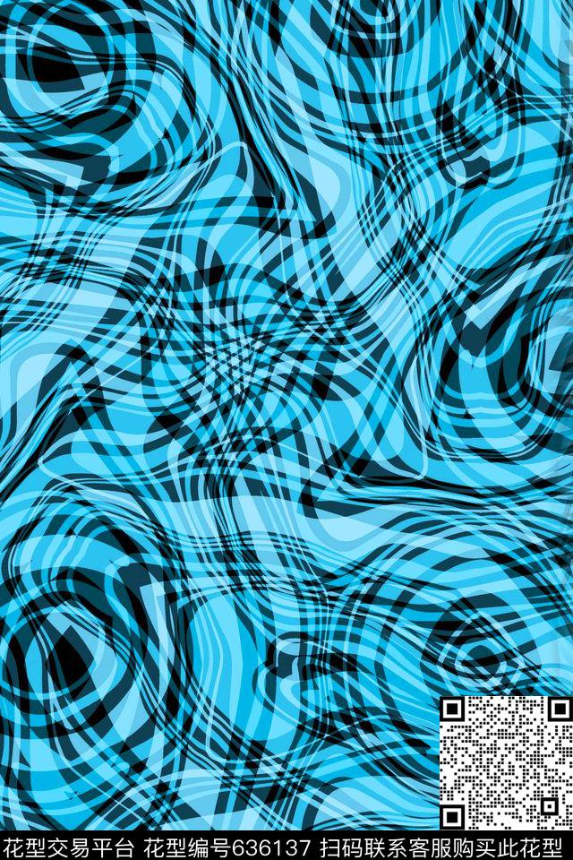 曲线波浪条纹细条纹传统印花华亿平台下载（图片编号: 636137） - 瓦栏（Walan）