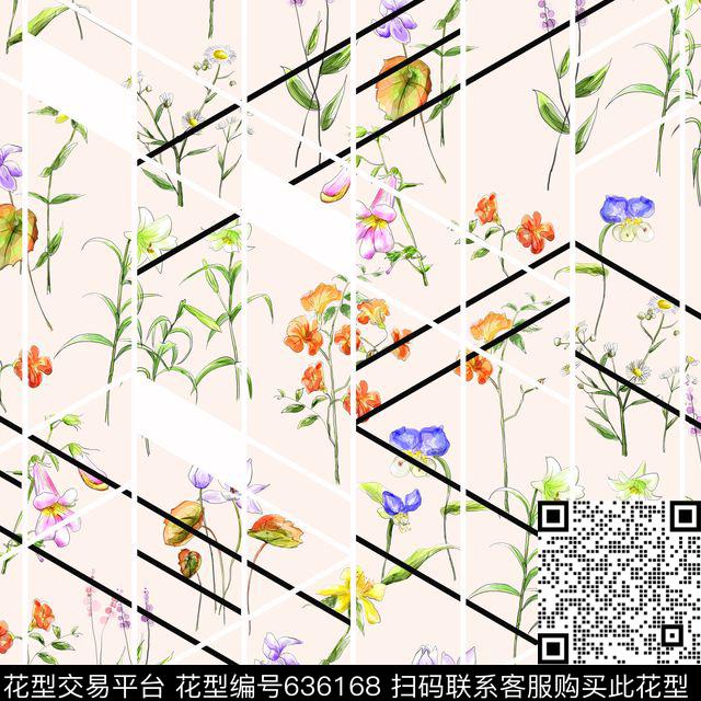 花卉几何时尚数码印花华亿平台下载（图片编号: 636168） - 瓦栏（Walan）
