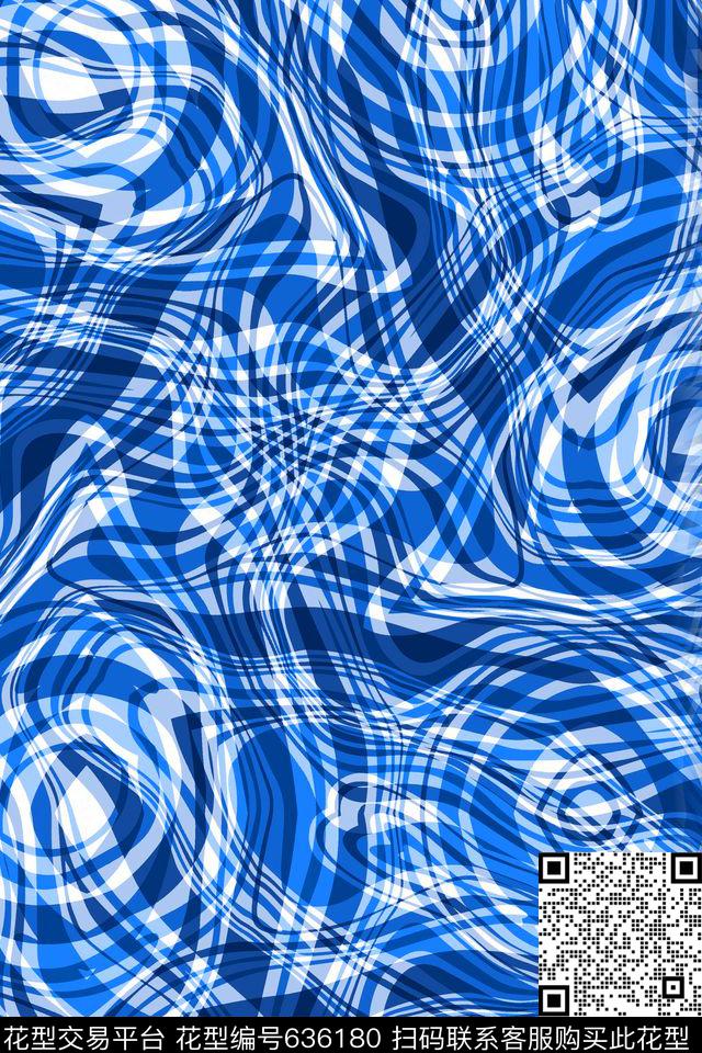 曲线波浪条纹细条纹传统印花华亿平台下载（图片编号: 636180） - 瓦栏（Walan）