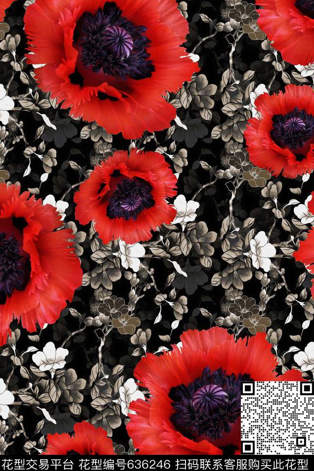 罂粟花拉丁花卉女装数码印花华亿平台下载（图片编号: 636246） - 瓦栏（Walan）