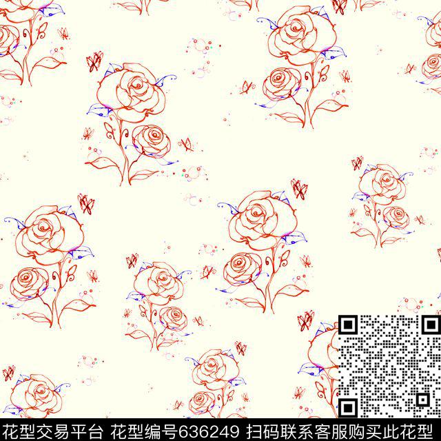 小碎花玫瑰花朵数码印花华亿平台下载（图片编号: 636249） - 瓦栏（Walan）