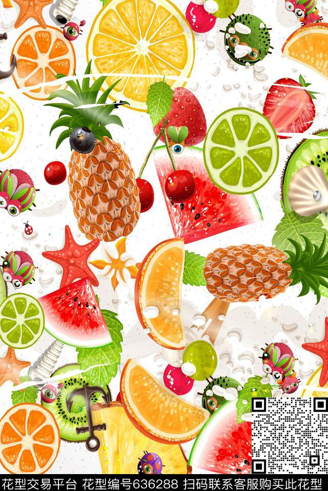 热带水果菠萝橙子数码印花华亿平台下载（图片编号: 636288） - 瓦栏（Walan）