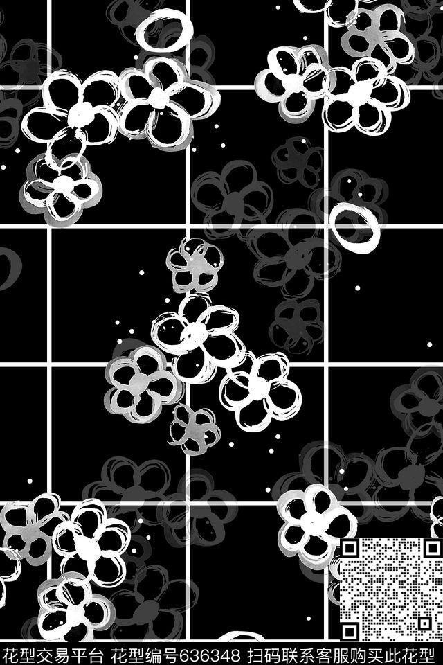 黑白几何小花传统印花华亿平台下载（图片编号: 636348） - 瓦栏（Walan）