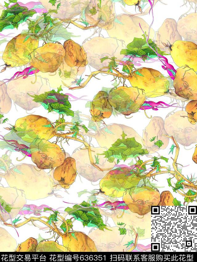 复古、手绘、植物数码印花华亿平台下载（图片编号: 636351） - 瓦栏（Walan）