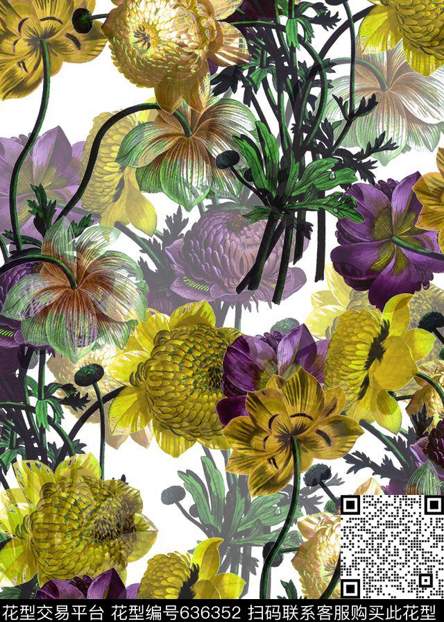乱花雏菊花卉数码印花华亿平台下载（图片编号: 636352） - 瓦栏（Walan）