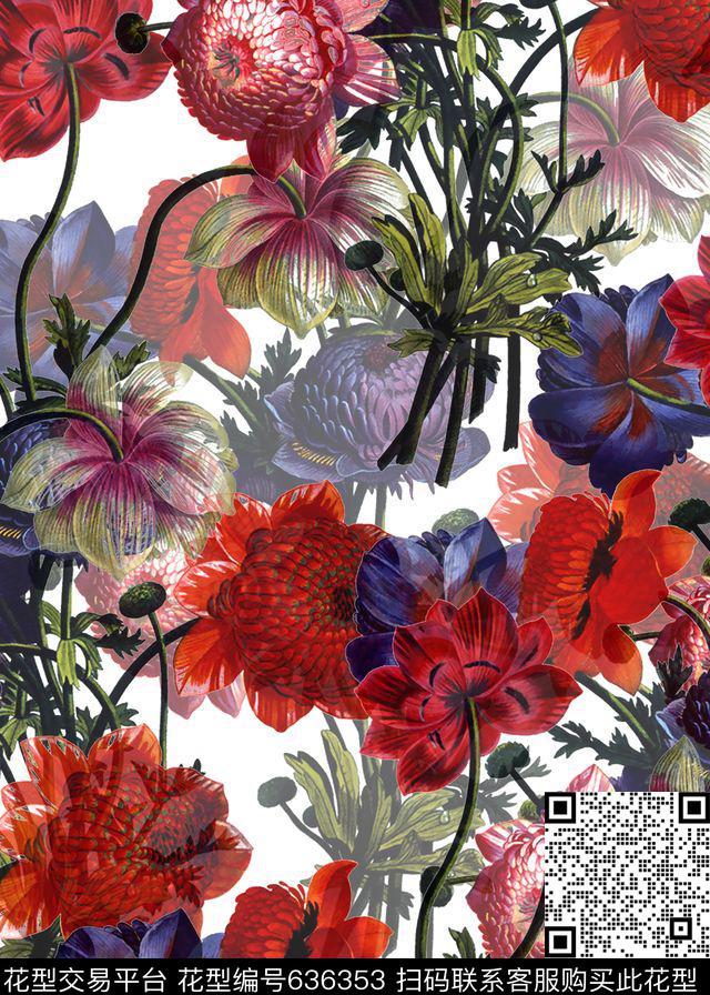 乱花雏菊花卉数码印花华亿平台下载（图片编号: 636353） - 瓦栏（Walan）