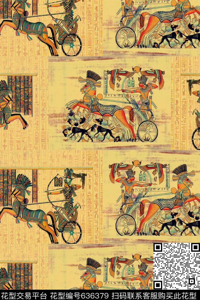 民族风埃及壁画马车数码印花华亿平台下载（图片编号: 636379） - 瓦栏（Walan）