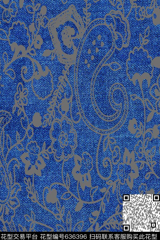 佩斯利花朵牛仔传统印花华亿平台下载（图片编号: 636396） - 瓦栏（Walan）