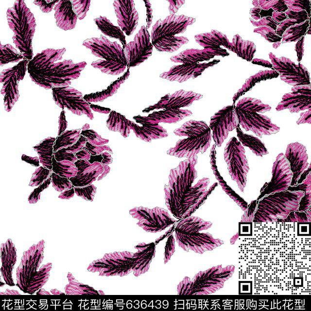 大花牡丹玫瑰传统印花华亿平台下载（图片编号: 636439） - 瓦栏（Walan）