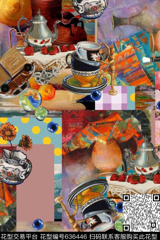 趣味几何抽象数码印花华亿平台下载（图片编号: 636446） - 瓦栏（Walan）