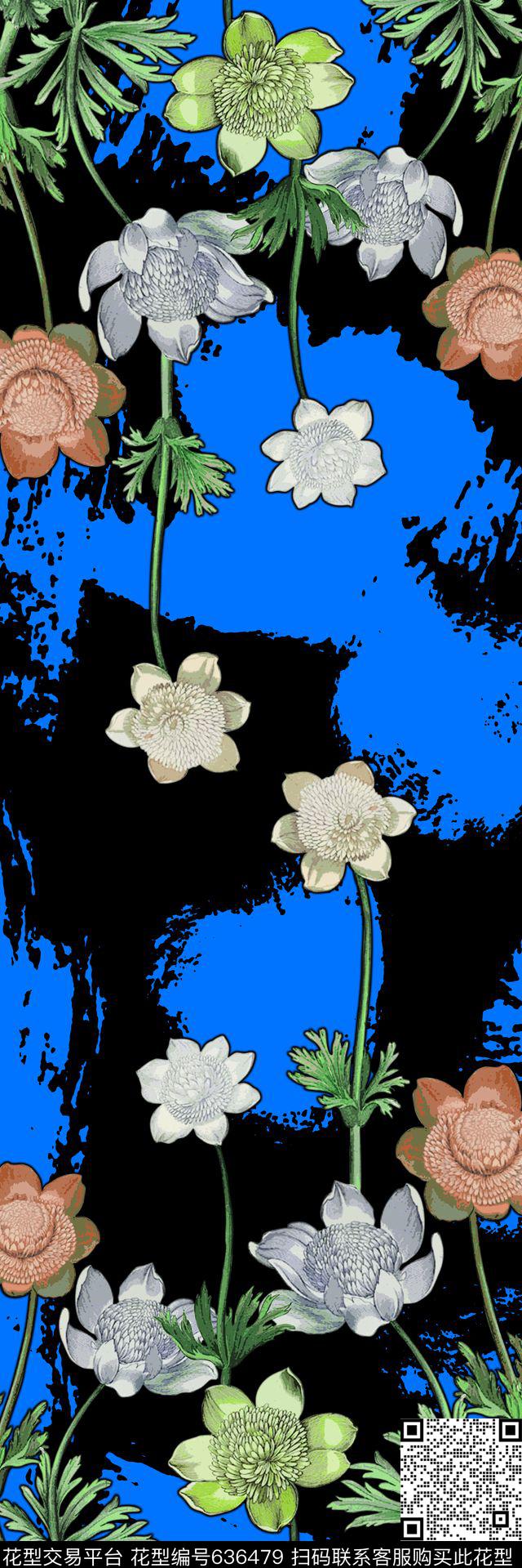 花卉丝巾长巾风格化时尚传统印花华亿平台下载（图片编号: 636479） - 瓦栏（Walan）