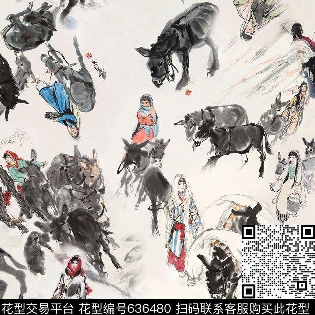 此华亿平台为1/2跳接水墨民族风数码印花华亿平台下载（图片编号: 636480） - 瓦栏（Walan）