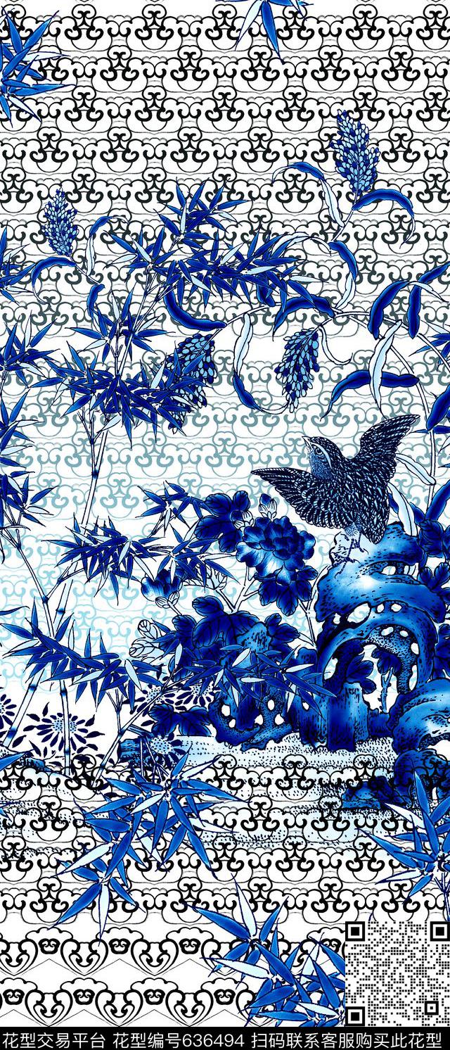 国画青花瓷民族风数码印花华亿平台下载（图片编号: 636494） - 瓦栏（Walan）