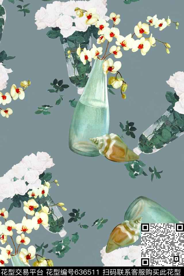 花卉花瓶趣味数码印花华亿平台下载（图片编号: 636511） - 瓦栏（Walan）
