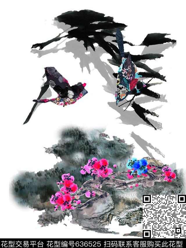 复古泼墨民族风数码印花华亿平台下载（图片编号: 636525） - 瓦栏（Walan）