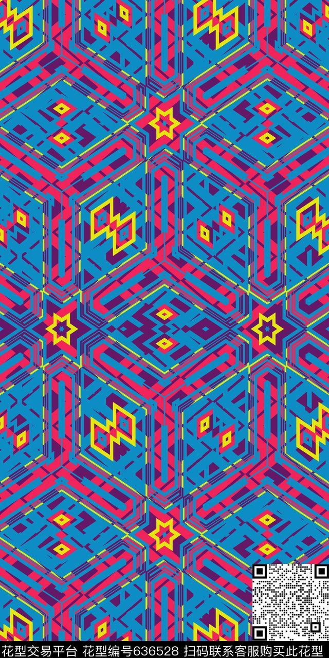 不规则几何方格菱形传统印花华亿平台下载（图片编号: 636528） - 瓦栏（Walan）