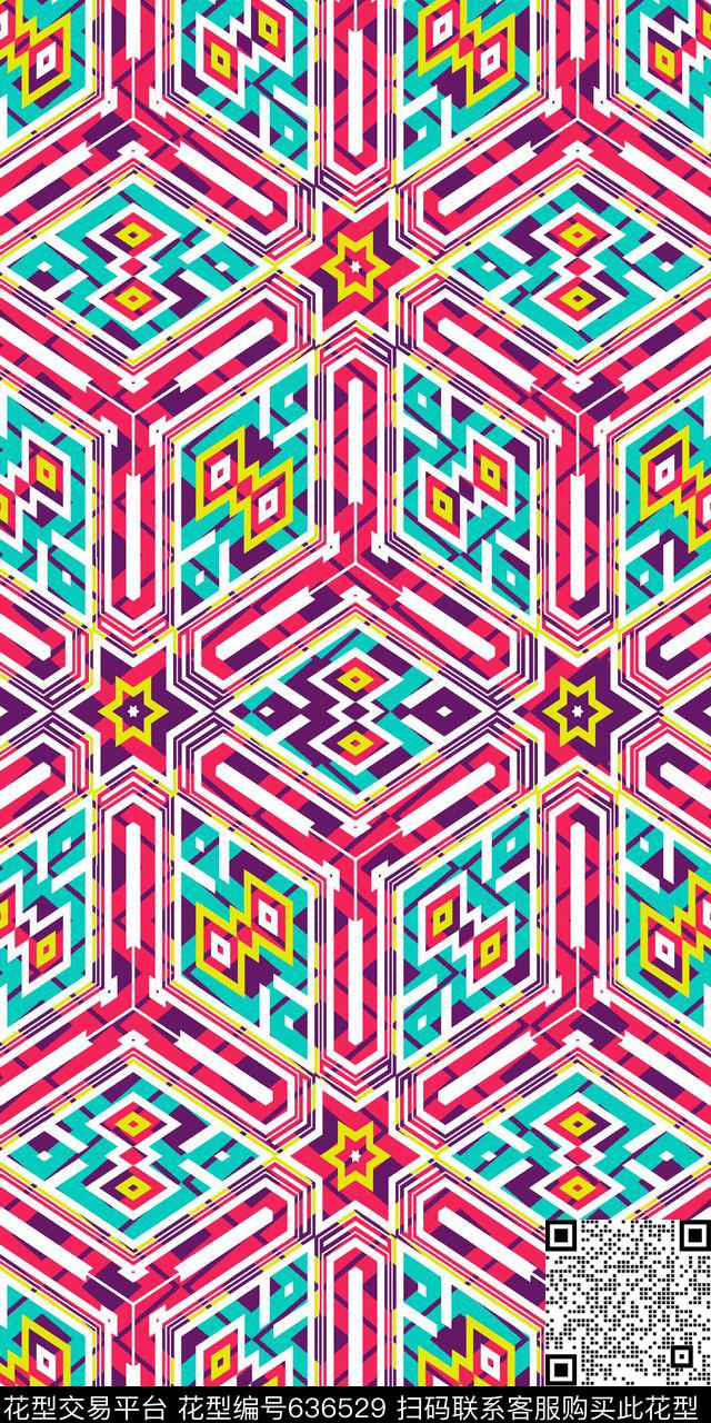 不规则几何方格菱形传统印花华亿平台下载（图片编号: 636529） - 瓦栏（Walan）