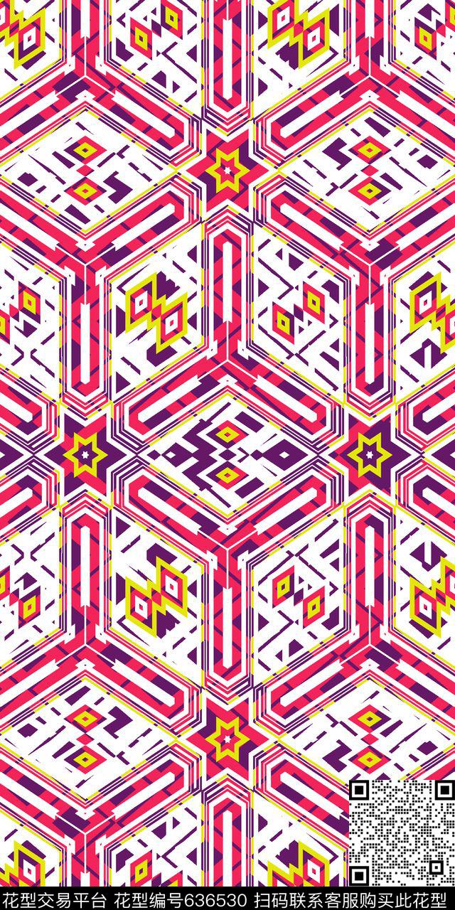 不规则几何方格菱形传统印花华亿平台下载（图片编号: 636530） - 瓦栏（Walan）