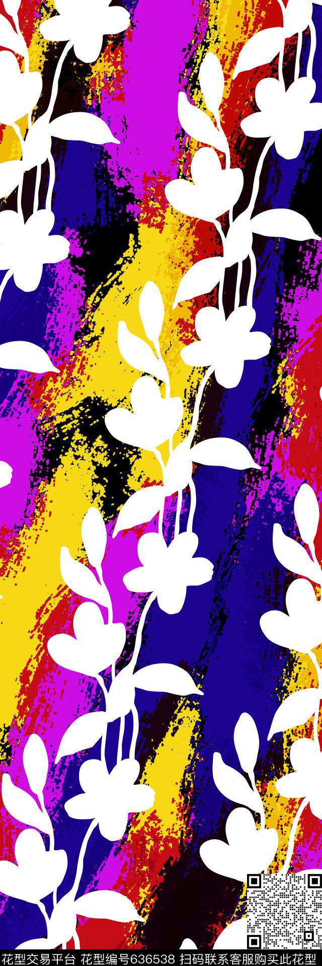 肌理丝巾长巾风格化花卉传统印花华亿平台下载（图片编号: 636538） - 瓦栏（Walan）
