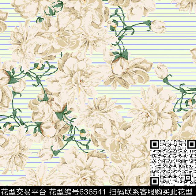 条纹花卉白花数码印花华亿平台下载（图片编号: 636541） - 瓦栏（Walan）