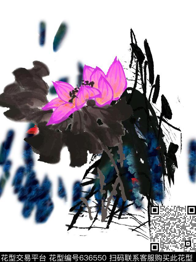 复古泼墨国画数码印花华亿平台下载（图片编号: 636550） - 瓦栏（Walan）