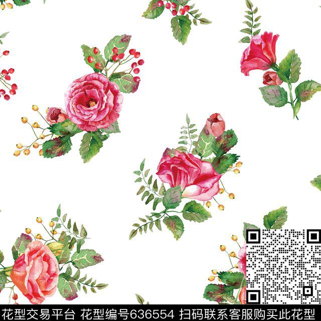 2017年春夏女装手绘花卉手绘华亿平台手绘花卉玫瑰数码印花华亿平台下载（图片编号: 636554） - 瓦栏（Walan）