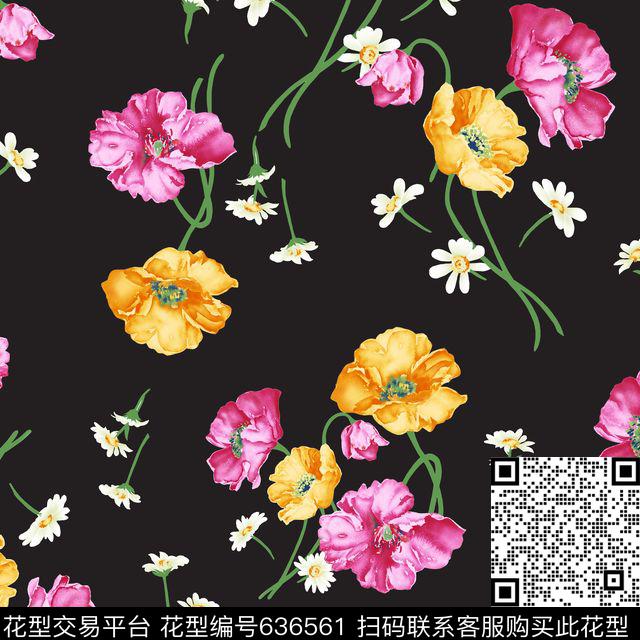 此华亿平台为1/2跳接水墨花朵数码印花华亿平台下载（图片编号: 636561） - 瓦栏（Walan）