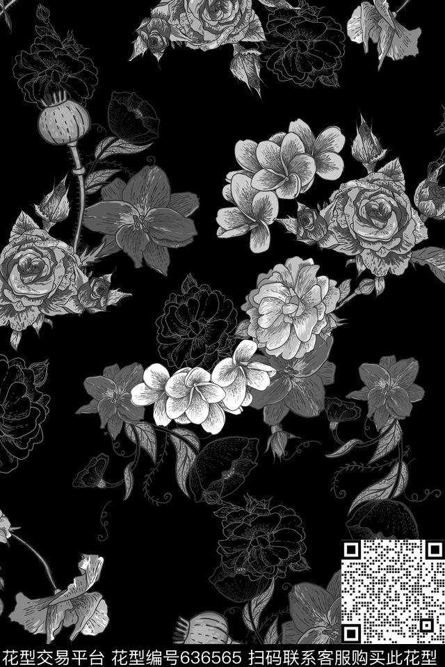 花卉花朵玫瑰传统印花华亿平台下载（图片编号: 636565） - 瓦栏（Walan）