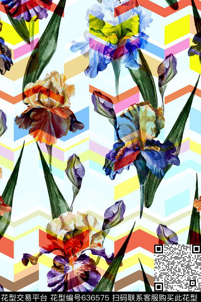 潮流时尚不规则几何花卉数码印花华亿平台下载（图片编号: 636575） - 瓦栏（Walan）