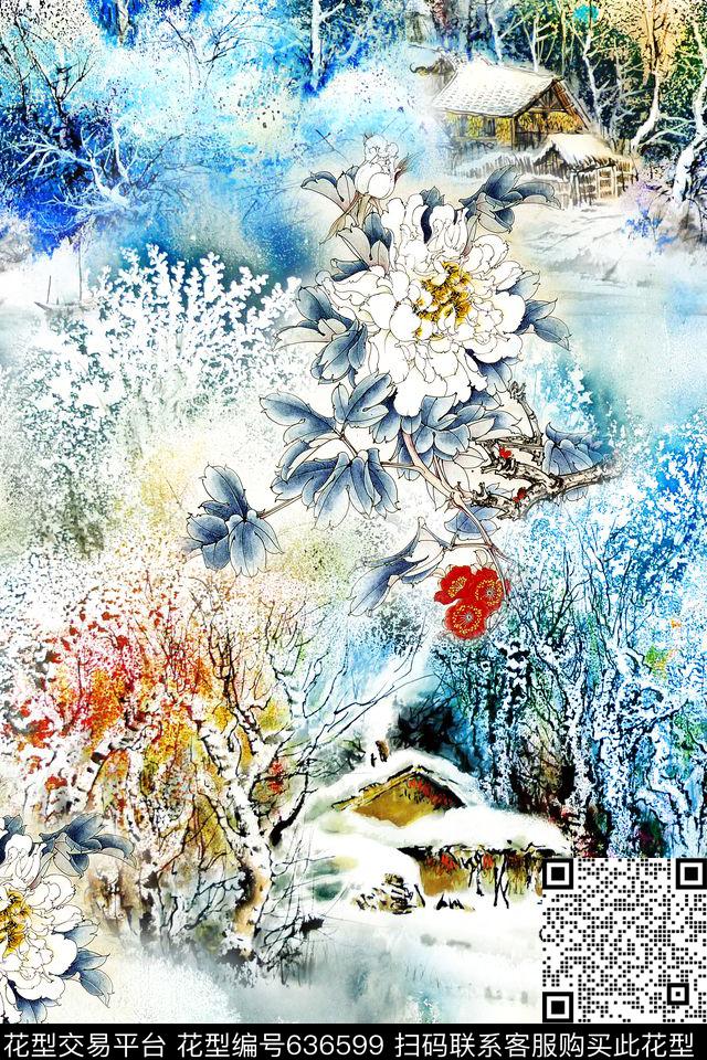 国画水墨花卉数码印花华亿平台下载（图片编号: 636599） - 瓦栏（Walan）