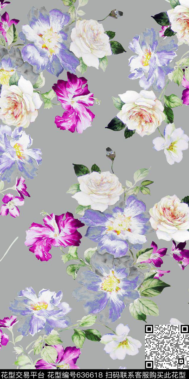 清爽时尚女装花卉数码印花华亿平台下载（图片编号: 636618） - 瓦栏（Walan）