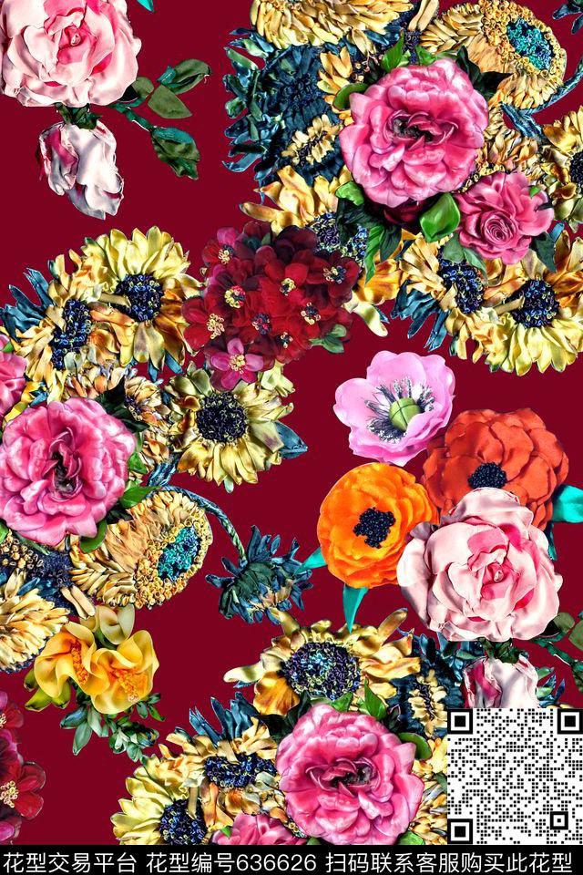 时尚花卉绣花数码印花华亿平台下载（图片编号: 636626） - 瓦栏（Walan）